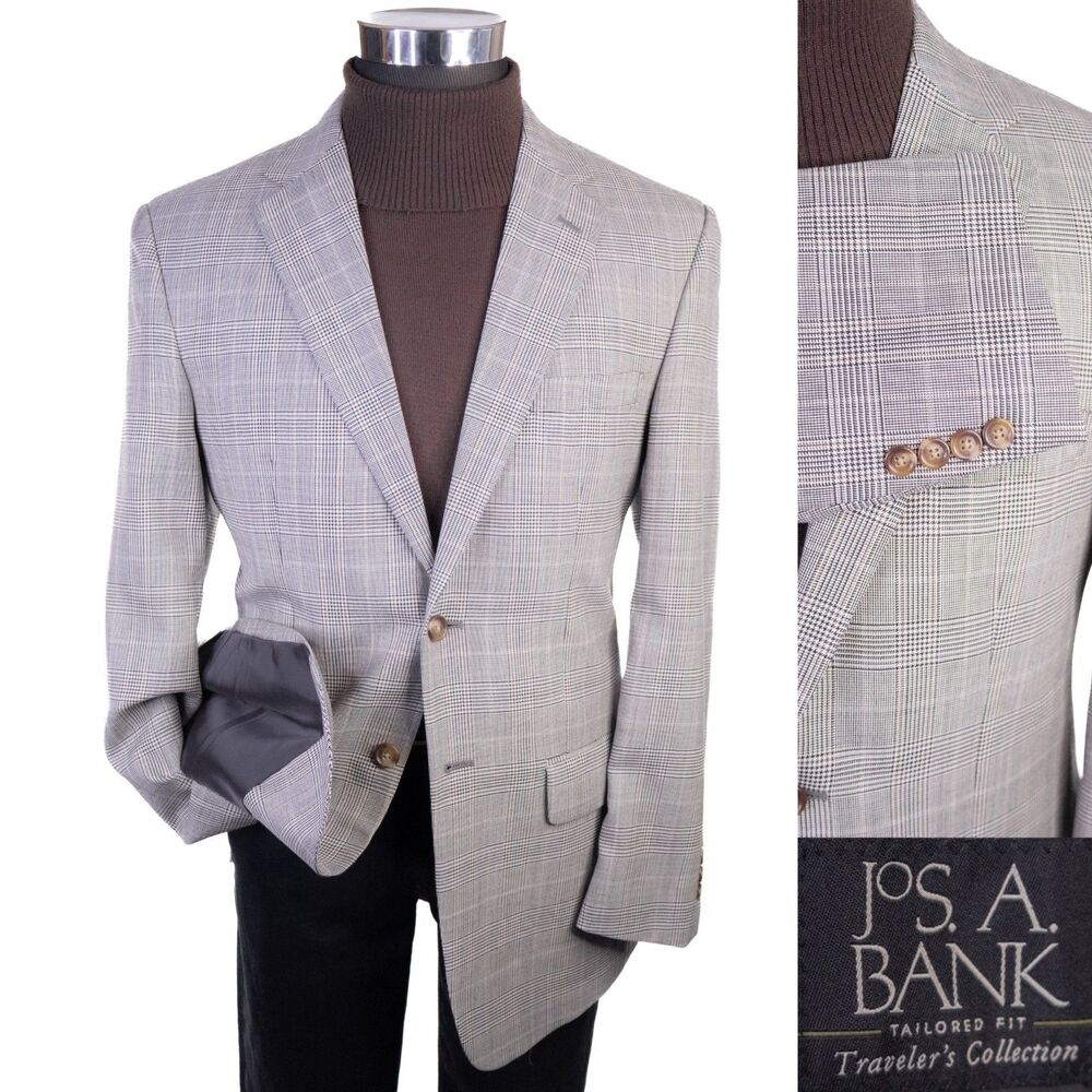 Jos A Bank Mens 40R Traveler's Tailored Wool Blazer Sport Coat Jacket 2 Button